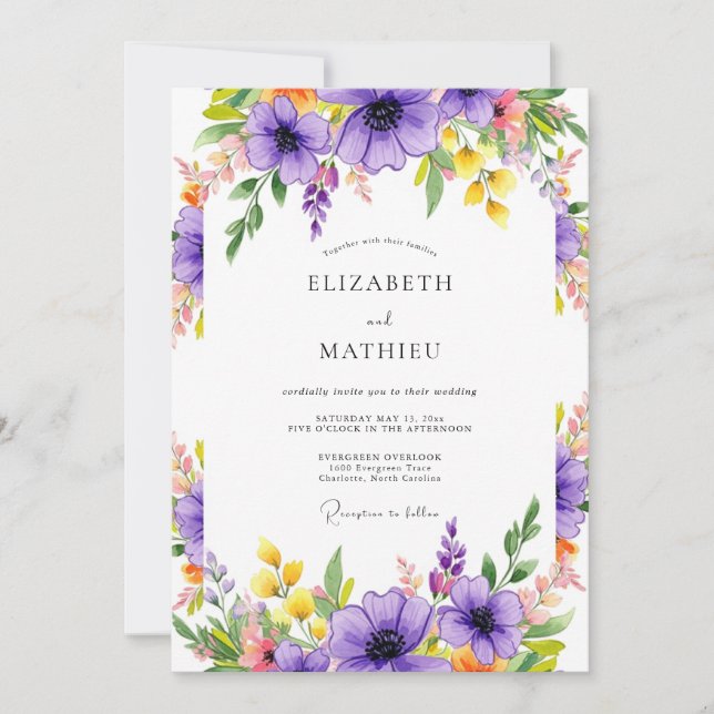Convites Purple Radiant Meadow Wedding (Frente)