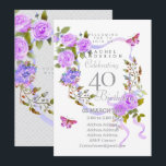 Convites Purple Rose Ribbon 40th  Birthday Invitation<br><div class="desc">Lovely and elegant rose with butterfly.  You can changes the texts to your choice.
Suitabe for 40th,  50 th,  60th,  70th etc.</div>