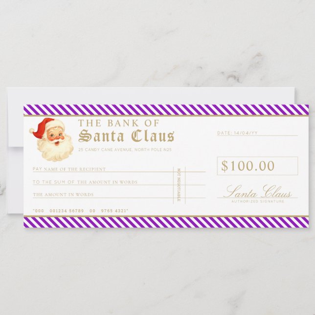 Convites Purple Santa Cheque Gift Voucher Card (Frente)