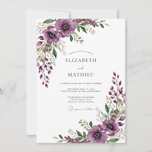 Convites Purple Serene Meadow Wedding (Frente)
