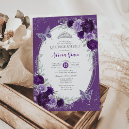 Convites Purple Silver Quinceañera Mis Quince 15 Anos