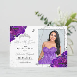 Convites Purple & Silver Quinceañera Salve A Foto Da Data