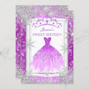 Convites Purple Silver Winter Wonderland Sweet 16