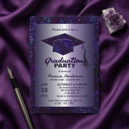 Convites Purple Sparkle Silver Glitter Graduation Party