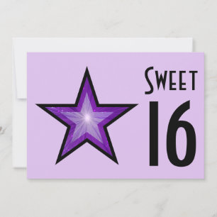 Convites Purple Star Sweet 16 pálidas, púrpura, horizontal,