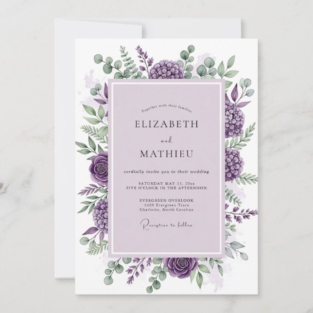Convites Purple Sublime Botanical Wedding (Frente)