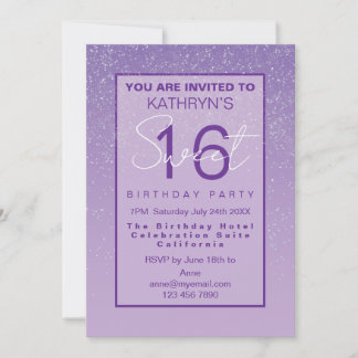 Convites Purple Sweet 16 Birthday Party 