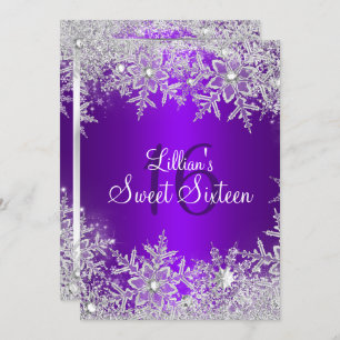 Convites Purple Sweet 16 Snowflake Winter Wonderland