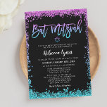 Convites Purple Teal Faux Glitter Bat Mitzvah<br><div class="desc">O roxo e a turquesa modernos fazem convites para Bat Mitzvah. Perfeito para um evento de moda! Os designs são ilustrações/gráficos impressos planos - NÃO O GLITTER REAL.</div>