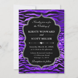 Convites Purple Tiger Stripes Glitter Glam Wedding
