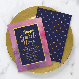 Convites Purple Watercolor Faux Dourado House Party