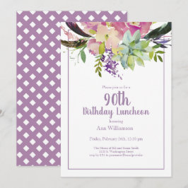 Convites Purple Watercolor Floral 90 Birthday