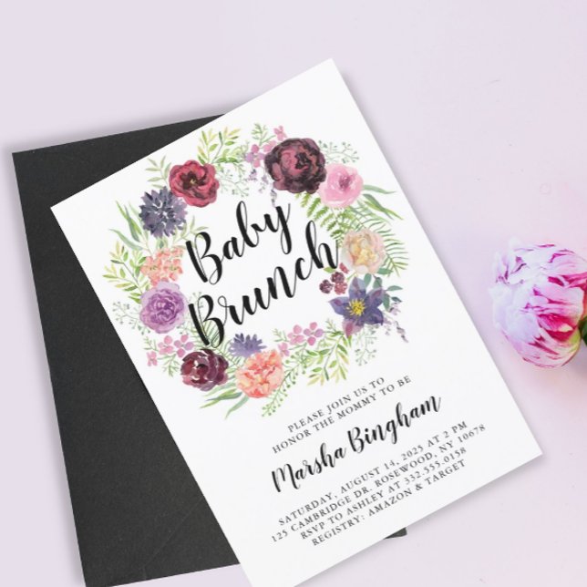 Convites Purple Watercolor Floral Baby Brunch (Criador carregado)