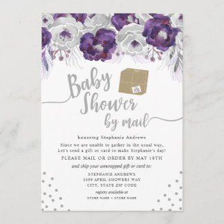 Convites Purple Watercolor Floral Chá de fraldas por correi
