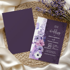 Convites Purple Watercolor Floral Wedding