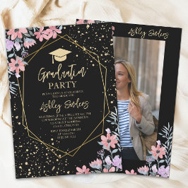 Convites Purple watercolor flowers Graduation