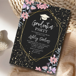 Convites Purple watercolor flowers with gold Glitter