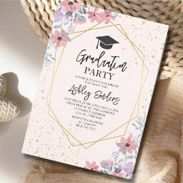 Convites Purple watercolor flowers with gold Glitter