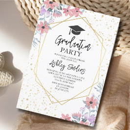 Convites Purple watercolor flowers with gold Glitter