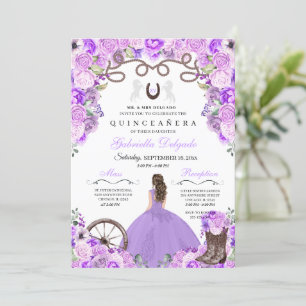 Convites Purple Western Charra Girl Ranchero Quinceanera