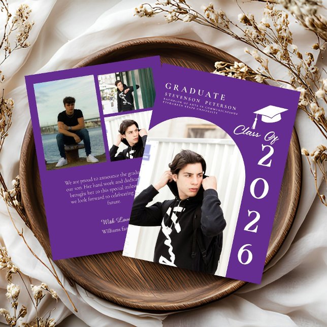 Convites Purple & White Photo Graduation announcement (Criador carregado)