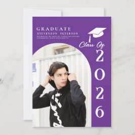 Convites Purple & White Photo Graduation announcement