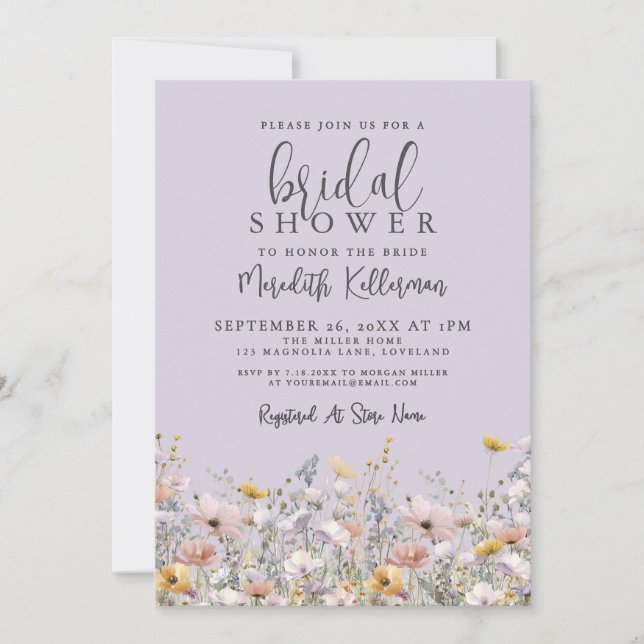Convites Purple Wildflower Bridal Shower (Frente)