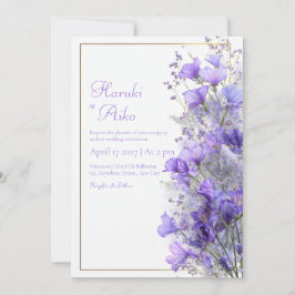 Convites Purple Wildflower Romantic Gold Line Frame Wedding