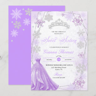 Convites Purple Winter Wonderland Snowflake Sweet 16