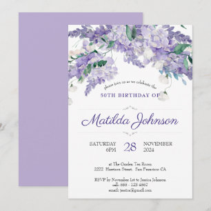 Convites Purple Wisteria Floral Botânica 50º Aniversário