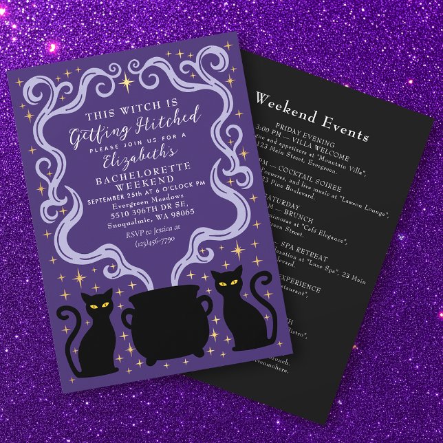Convites Purple Witchy Getting Hitched Bachelorette Weekend (Criador carregado)
