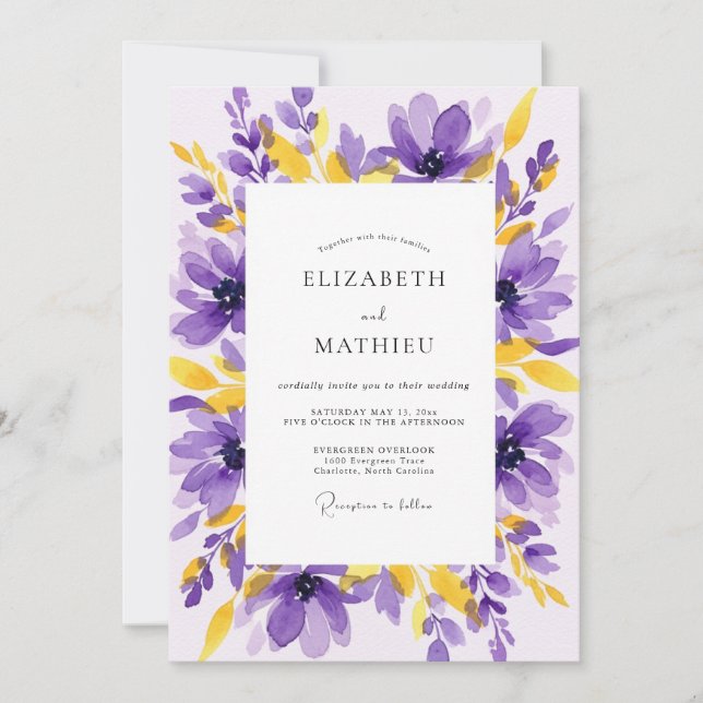 Convites Purple Yellow Vivacious Summer Wedding (Frente)