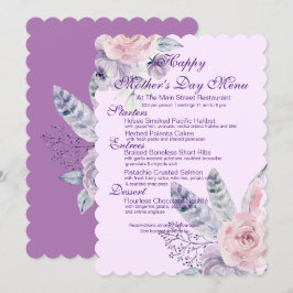 Convites Púrpura Aquarela Floral e Penas Dia das Mães