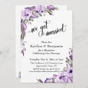 Convites Púrpura Aquarela Floral Nos Casamos Com Tipografia