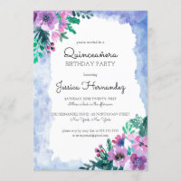 Púrpura Azul Floral Aquañera Quinceañera Aniversár