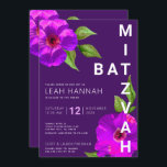 Convites Púrpura Bat Mitzvah Cor Floral Rosa, Aquecida Mode<br><div class="desc">Tenha orgulho, alegria e mostre este marco do seu Bat Mitzvah favorito com este sofisticado e personalizado convite! Um chic, atordoante, chassi roxo e aquarela floral cor-de-rosa com serifa san moderno cobre um fundo profundo de ameixa roxa. Personalize o texto personalizado com o nome, a data e as informações do...</div>