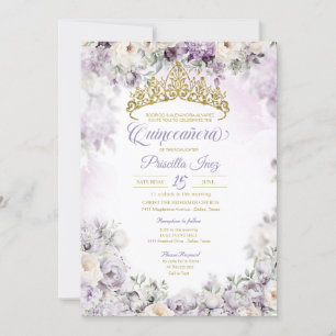Convites Púrpura clara e Dourada Aquañera Floral