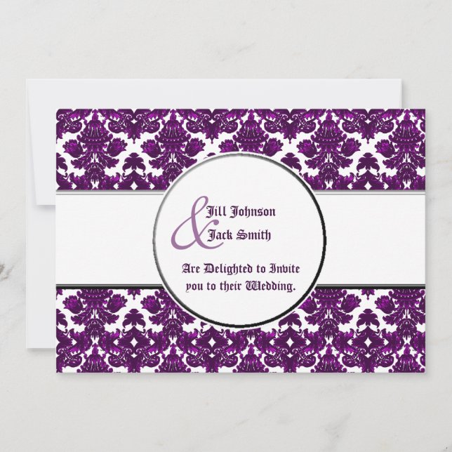Convites Púrpura Clássica Damask (Casamento) (Frente)