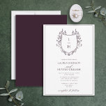 Convites Púrpura Clássica, Monograma, Casamento de Crest<br><div class="desc">Você está procurando uma reviravolta moderna em um convite clássico de casamento? Então não olhe mais que nosso Clássico Púrpura de Prata Roxo Monograma Crest Casamento Convite! Este belo convite é desenhado com uma crista desenhada à mão embelezada com flores silvestres e borboletas. Ele apresenta suas iniciais de monograma em...</div>
