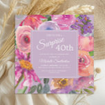 Convites Púrpura Cor de Água aniversário de 40 anos<br><div class="desc">Púrpura botânica elegante e floral cor-de-rosa no convite de festas aniversário de 40 anos de surpresa rosa quadrado. O texto,  a fonte,  o tamanho e a cor da fonte são completamente personalizáveis,  de modo que este cartão pode ser personalizado de acordo com as suas necessidades.</div>