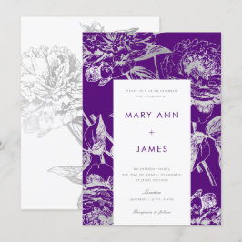 Convites Púrpura de Prata de Casamento Floral Moderno Simpl