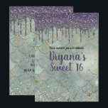 Convites Púrpura de Prata Derramada de Sereia Doce 16 Parti<br><div class="desc">Personalizar para qualquer evento.</div>