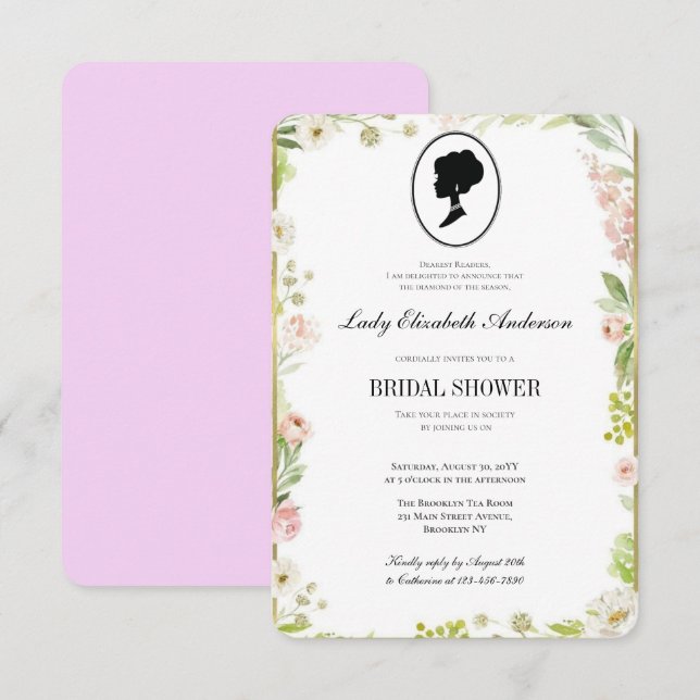 Convites Púrpura do orçamento Flores selvagens Bridgerton C (Frente/Verso)