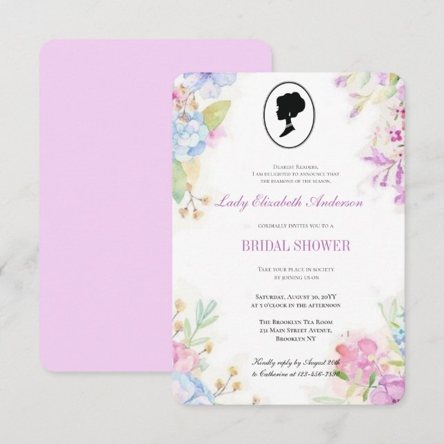 Convites Púrpura do orçamento Flores selvagens Bridgerton C (Frente/Verso)