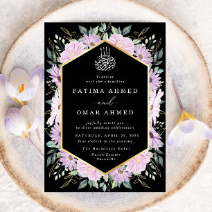 Convites Púrpura Dourada Floral Elegante Deixa Casamento Mu