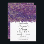 Convites Púrpura Dourada Splatter Modern Glam Sweet 16 Part<br><div class="desc">Personalizar para o seu evento.</div>