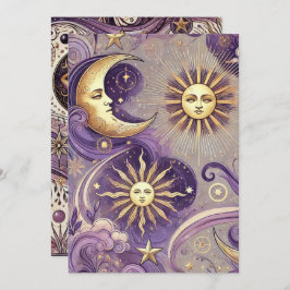 Convites Púrpura e Dourada Boho Celestial Solar e Lua