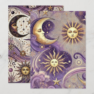 Convites Púrpura e Dourada Boho Celestial Solar e Lua