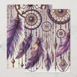 Convites Púrpura e Dourada do Boho Dreamcatcher para impres