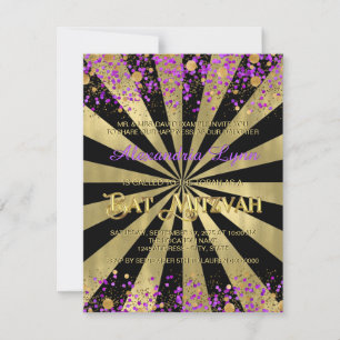 Convites Púrpura e Gold Foil Bat Mitzvah